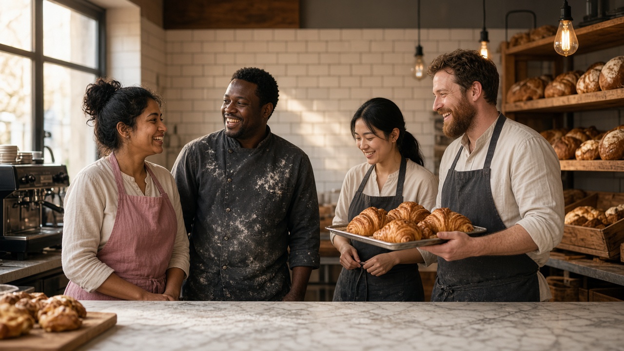 A workplace crew together on the floor