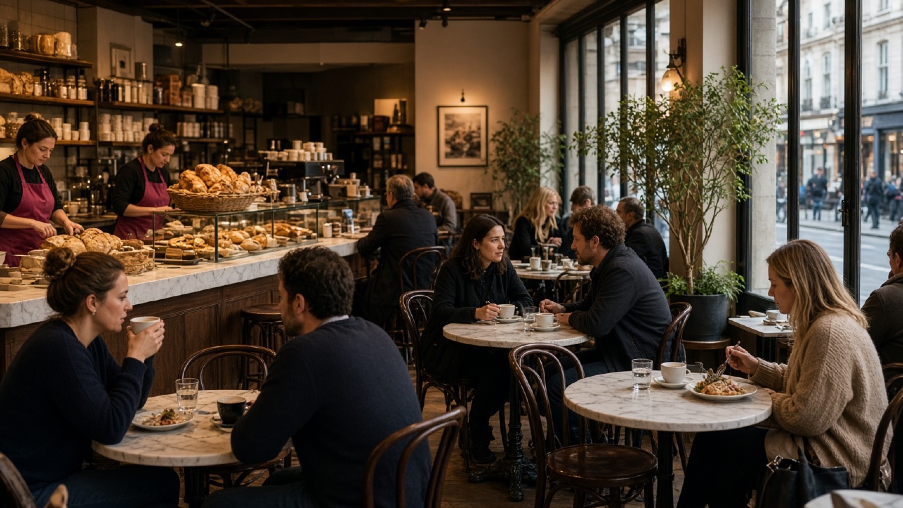 A busy independent cafe floor